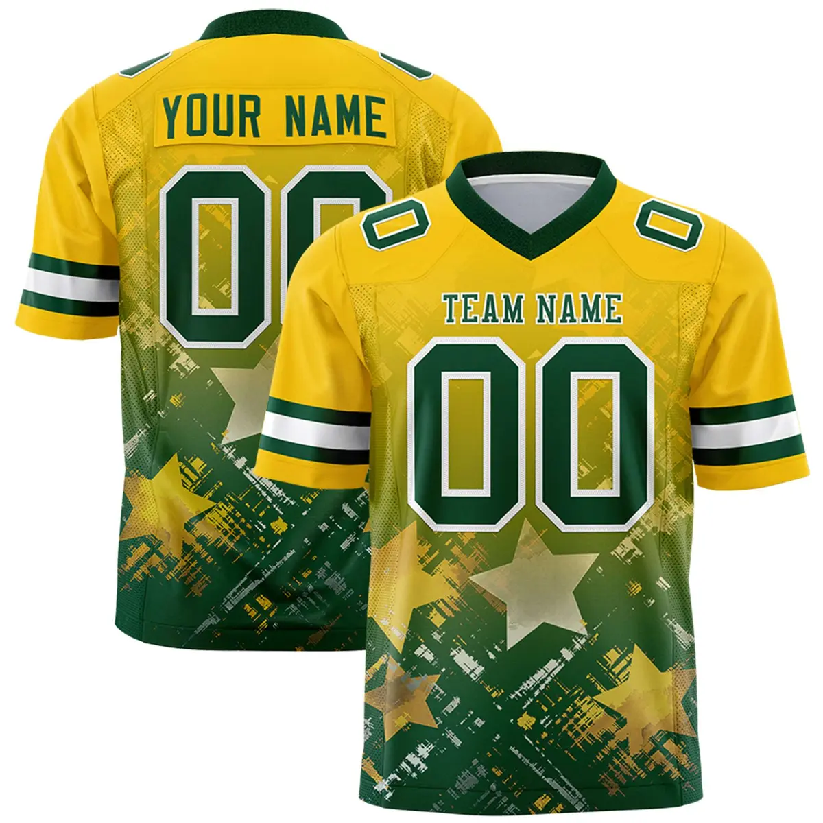 Gold Green Star Gradient Flag Football Jersey