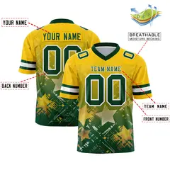 Gold Green Star Gradient Flag Football Jersey 2