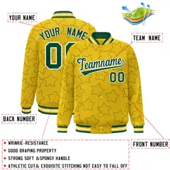 Gold Green Star Pattern Varsity Full-Snap Letterman Baseball Jacket 2