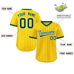 Gold Green Stripe Authentic Pullover Baseball Jersey 2