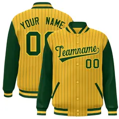 Gold Green Stripe Raglan Varsity Bomber Jacket 1