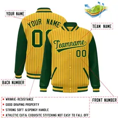 Gold Green Stripe Raglan Varsity Bomber Jacket 2