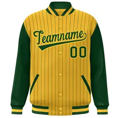 Gold Green Stripe Raglan Varsity Bomber Jacket 3