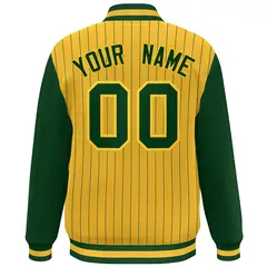 Gold Green Stripe Raglan Varsity Bomber Jacket 4