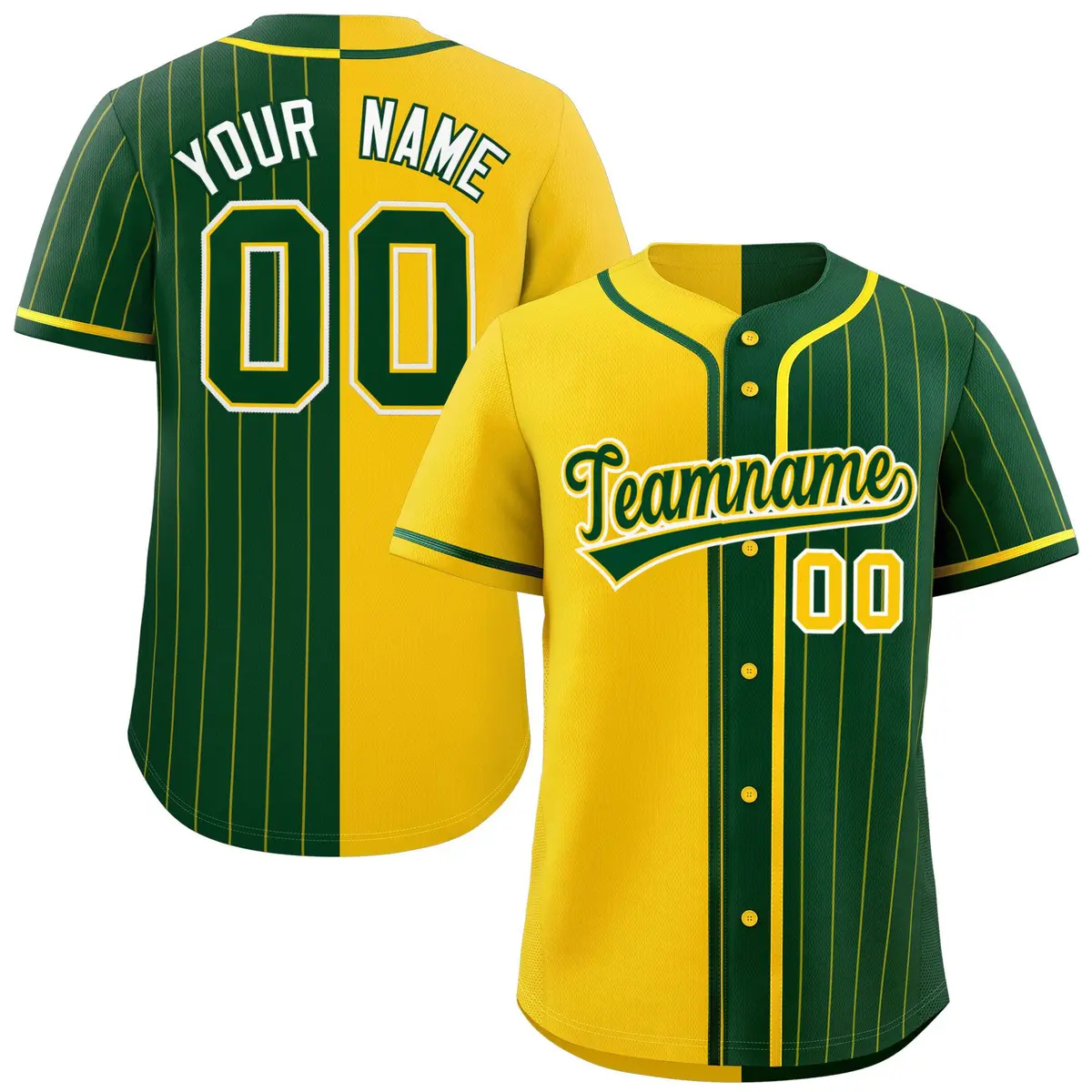 Gold Green Stripe-Solid Combo Authentic Baseball Jersey