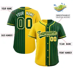 Gold Green Stripe-Solid Combo Authentic Baseball Jersey 2