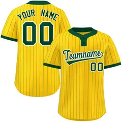 Gold Green Stripe Two-Button Softball Jersey 1