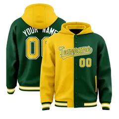 Gold Green Two Tone Split Varsity Letterman Hoodie Jacket 1