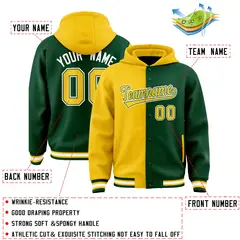 Gold Green Two Tone Split Varsity Letterman Hoodie Jacket 4