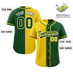 Gold Green Two Tone Striped Authentic Baseball Jersey 2