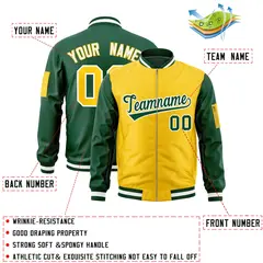 Gold Green Two-Tone Varsity Letterman Bomber Jacket 2