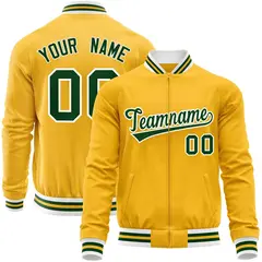 Gold Green Varsity Full-Zip Letterman Baseball Jacket 1