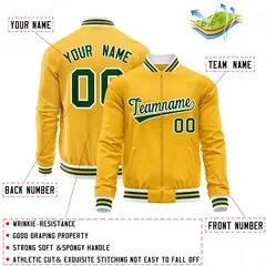 Gold Green Varsity Full-Zip Letterman Baseball Jacket 4