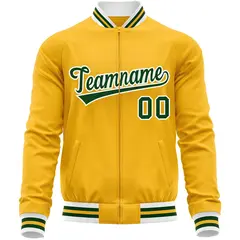 Gold Green Varsity Full-Zip Letterman Baseball Jacket 5