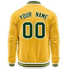 Gold Green Varsity Full-Zip Letterman Baseball Jacket 6