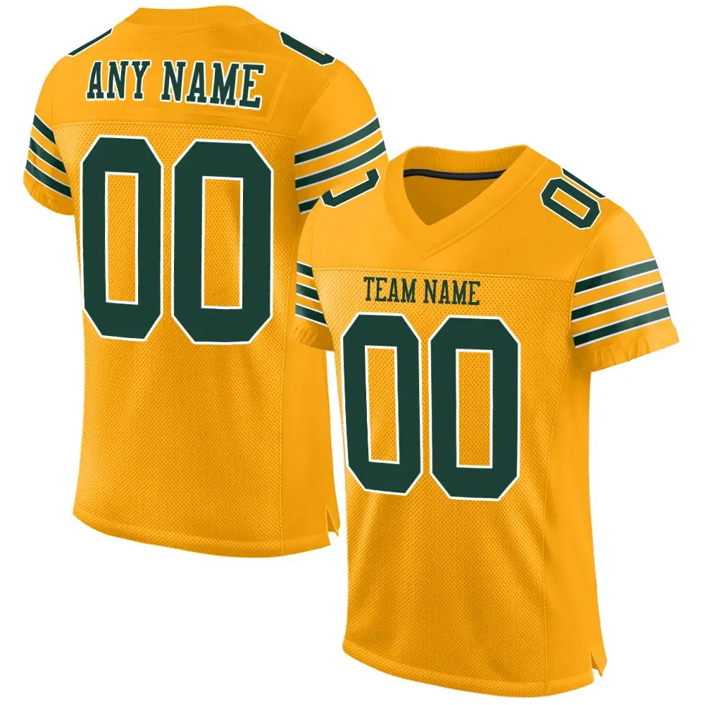 Gold Green-White Classic Mesh Authentic Football Jersey