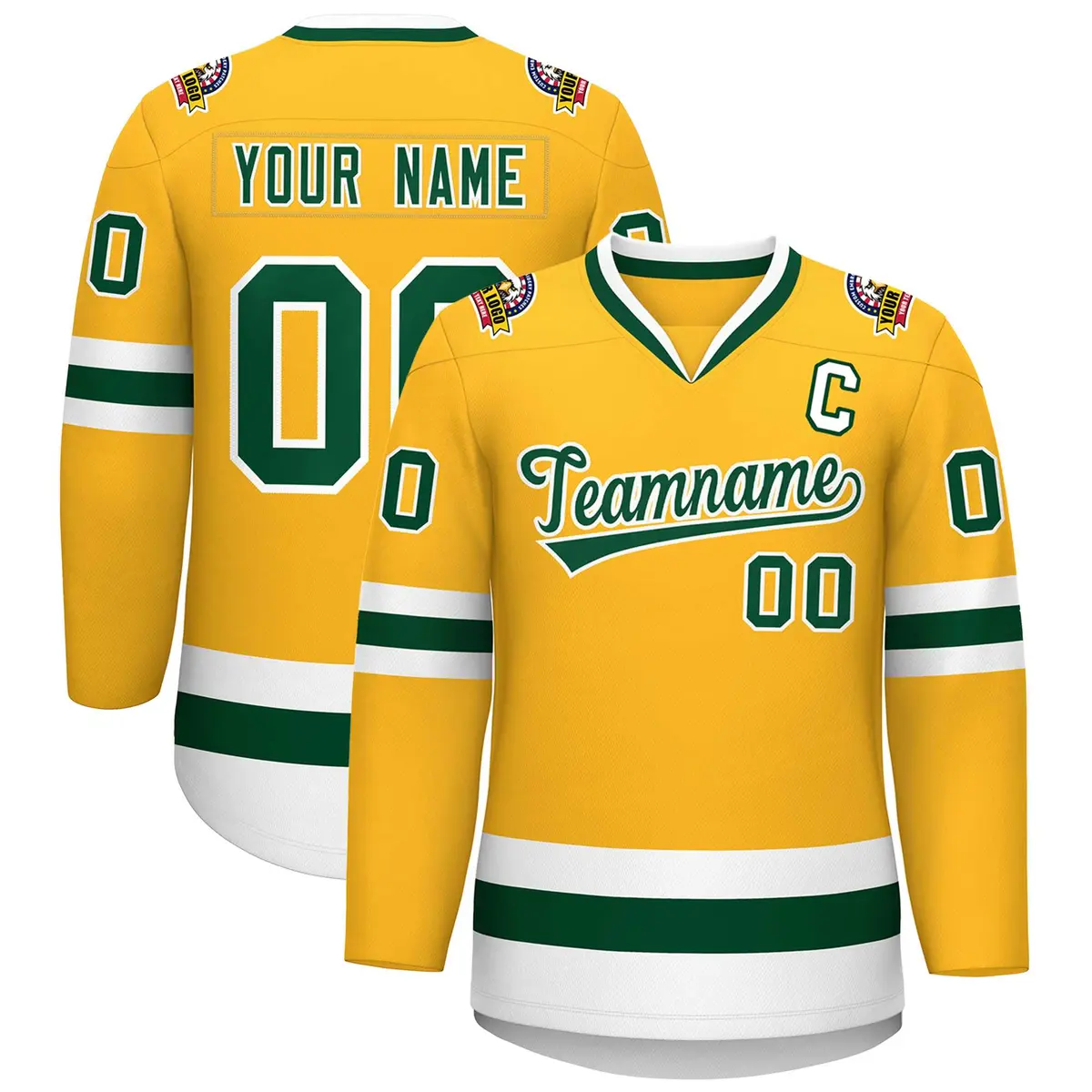 Gold Green-White Classic Style Hockey Jersey