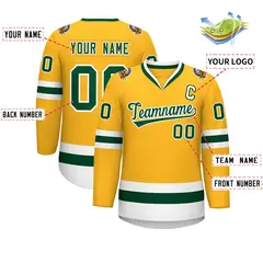 Gold Green-White Classic Style Hockey Jersey 2