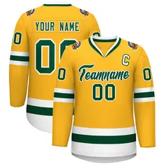 Gold Green-White Classic Style Hockey Jersey 1