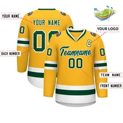 Gold Green-White Classic Style Hockey Jersey 2