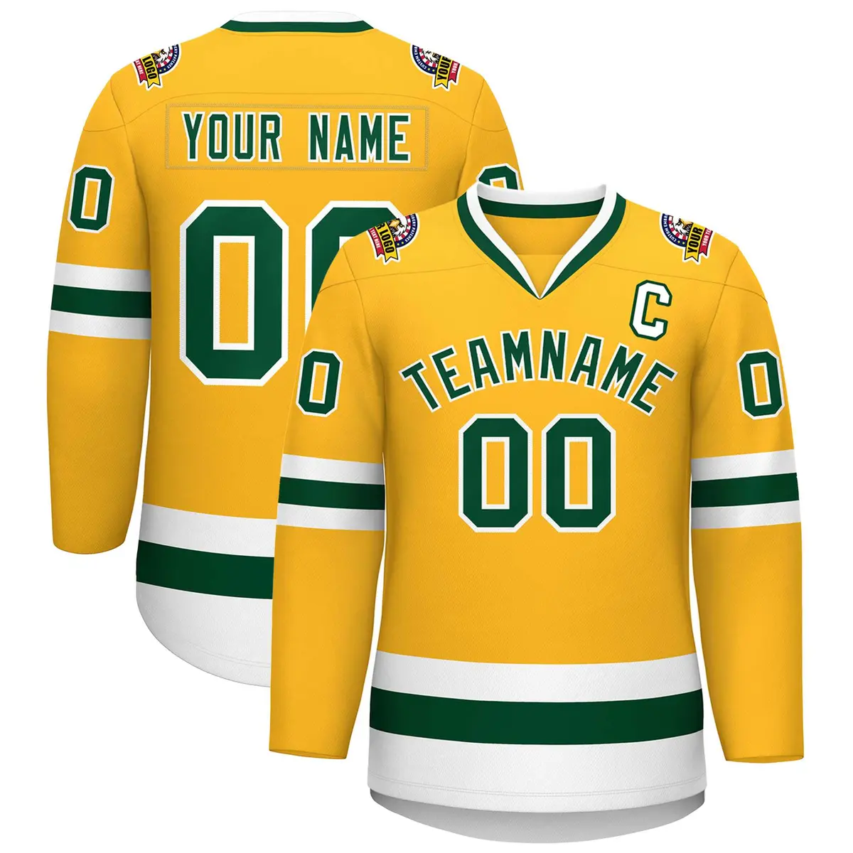 Gold Green-White Classic Style Hockey Jersey
