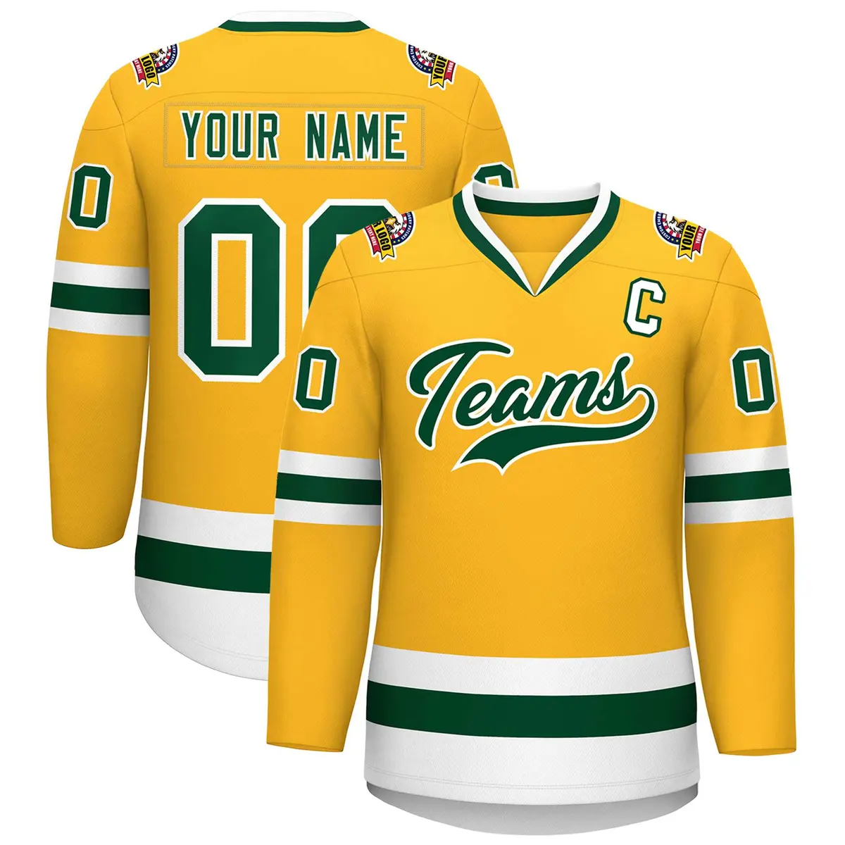 Gold Green-White Classic Style Hockey Jersey