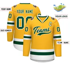 Gold Green-White Classic Style Hockey Jersey 2