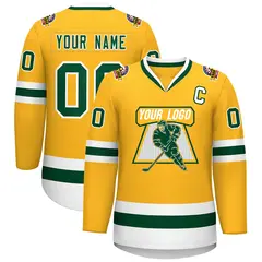 Gold Green-White Classic Style Hockey Jersey 1