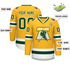 Gold Green-White Classic Style Hockey Jersey 2