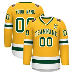 Gold Green-White Classic Style Hockey Jersey 1