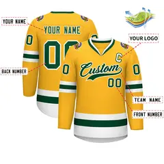 Gold Green-White Classic Style Hockey Jersey 2