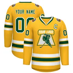 Gold Green-White Classic Style Hockey Jersey 1