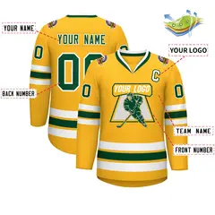 Gold Green-White Classic Style Hockey Jersey 2