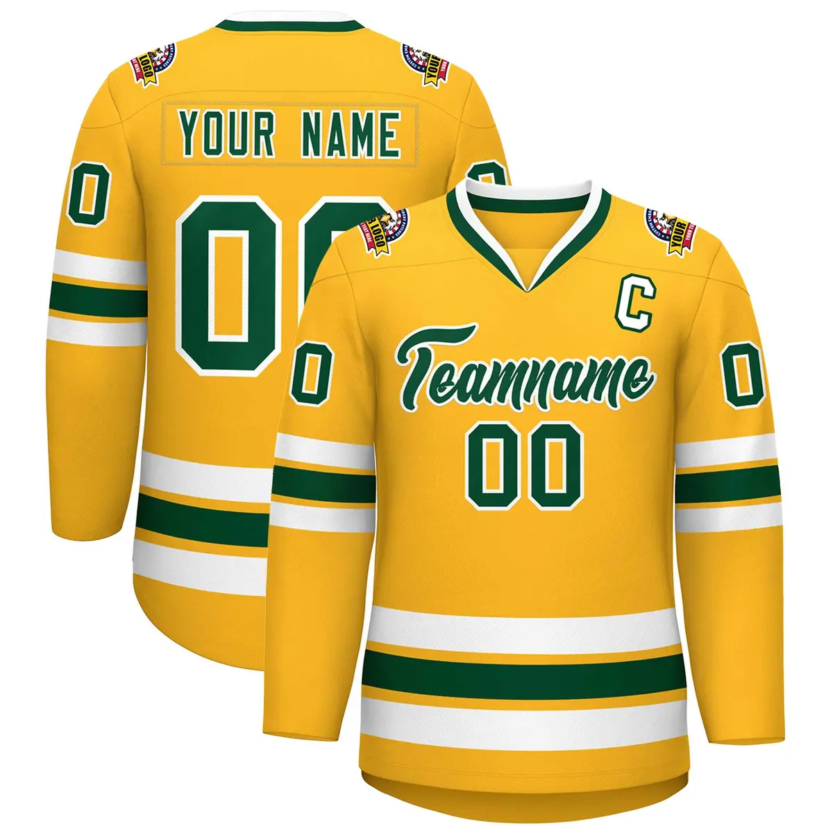 Gold Green-White Classic Style Hockey Jersey