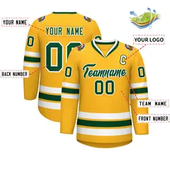Gold Green-White Classic Style Hockey Jersey 2