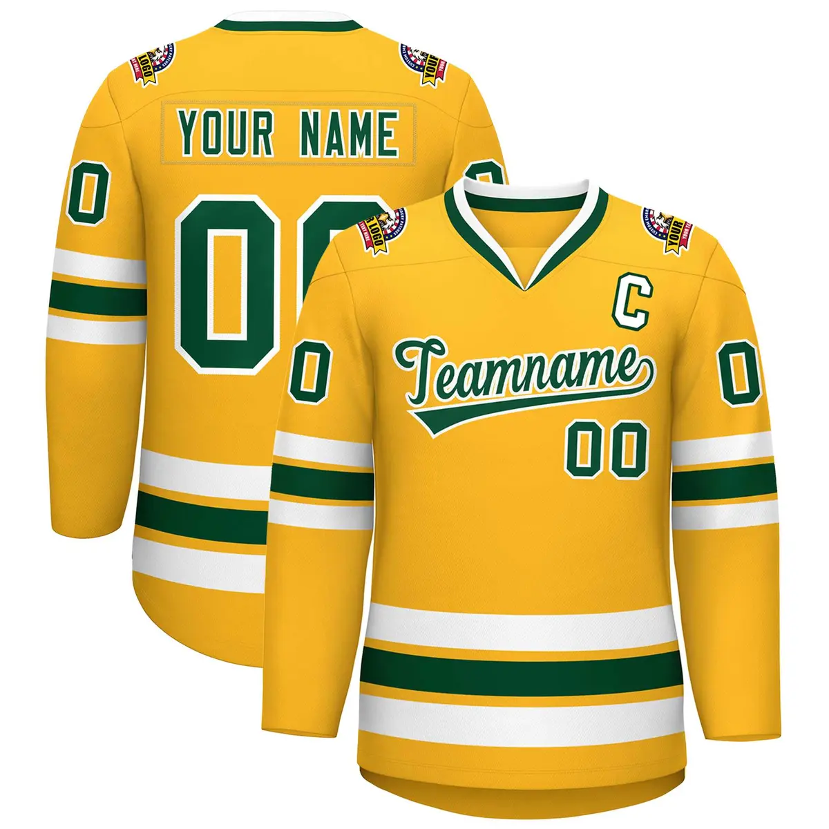 Gold Green-White Classic Style Hockey Jersey