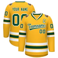 Gold Green-White Classic Style Hockey Jersey 1
