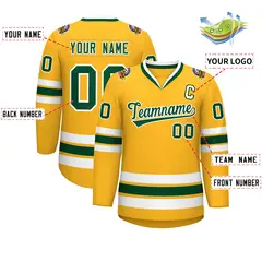 Gold Green-White Classic Style Hockey Jersey 2