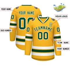 Gold Green-White Classic Style Hockey Jersey 2