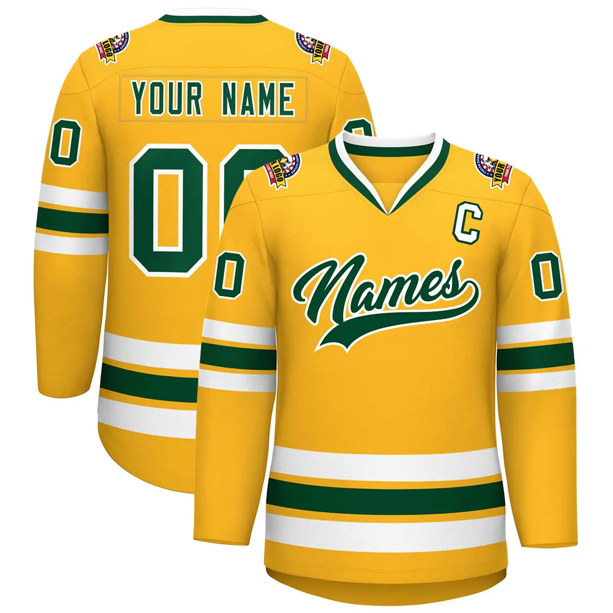 Gold Green-White Classic Style Hockey Jersey