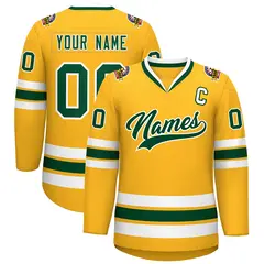 Gold Green-White Classic Style Hockey Jersey 1