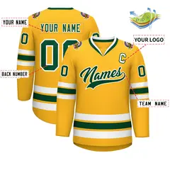 Gold Green-White Classic Style Hockey Jersey 2