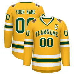 Gold Green-White Classic Style Hockey Jersey 1