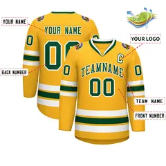 Gold Green-White Classic Style Hockey Jersey 2