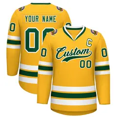 Gold Green-White Classic Style Hockey Jersey 1