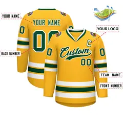Gold Green-White Classic Style Hockey Jersey 2
