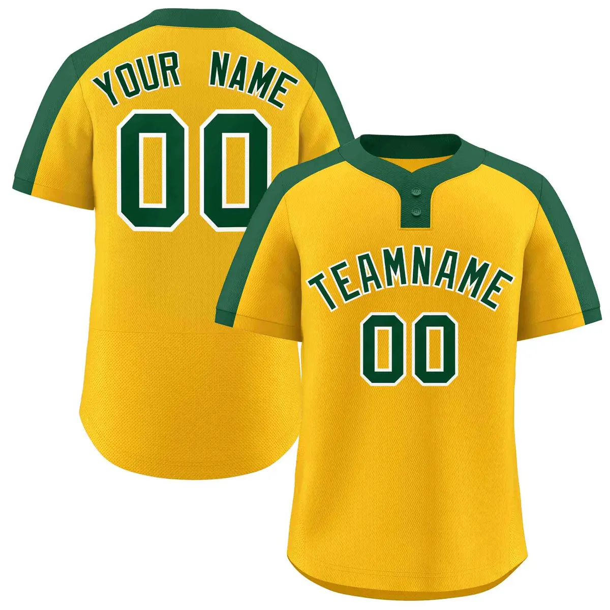 Gold Green-White Classic Two-Button Softball Jersey