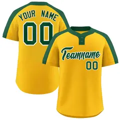 Gold Green-White Classic Two-Button Softball Jersey 1