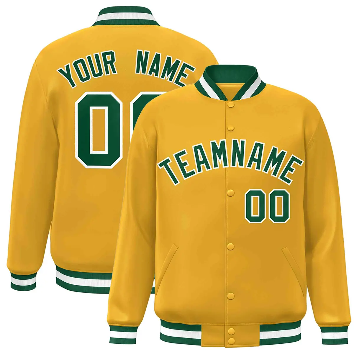Gold Green-White Classic Varsity Full-Snap Letterman Jacket