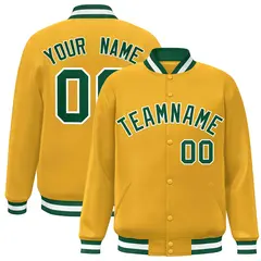 Gold Green-White Classic Varsity Full-Snap Letterman Jacket 1